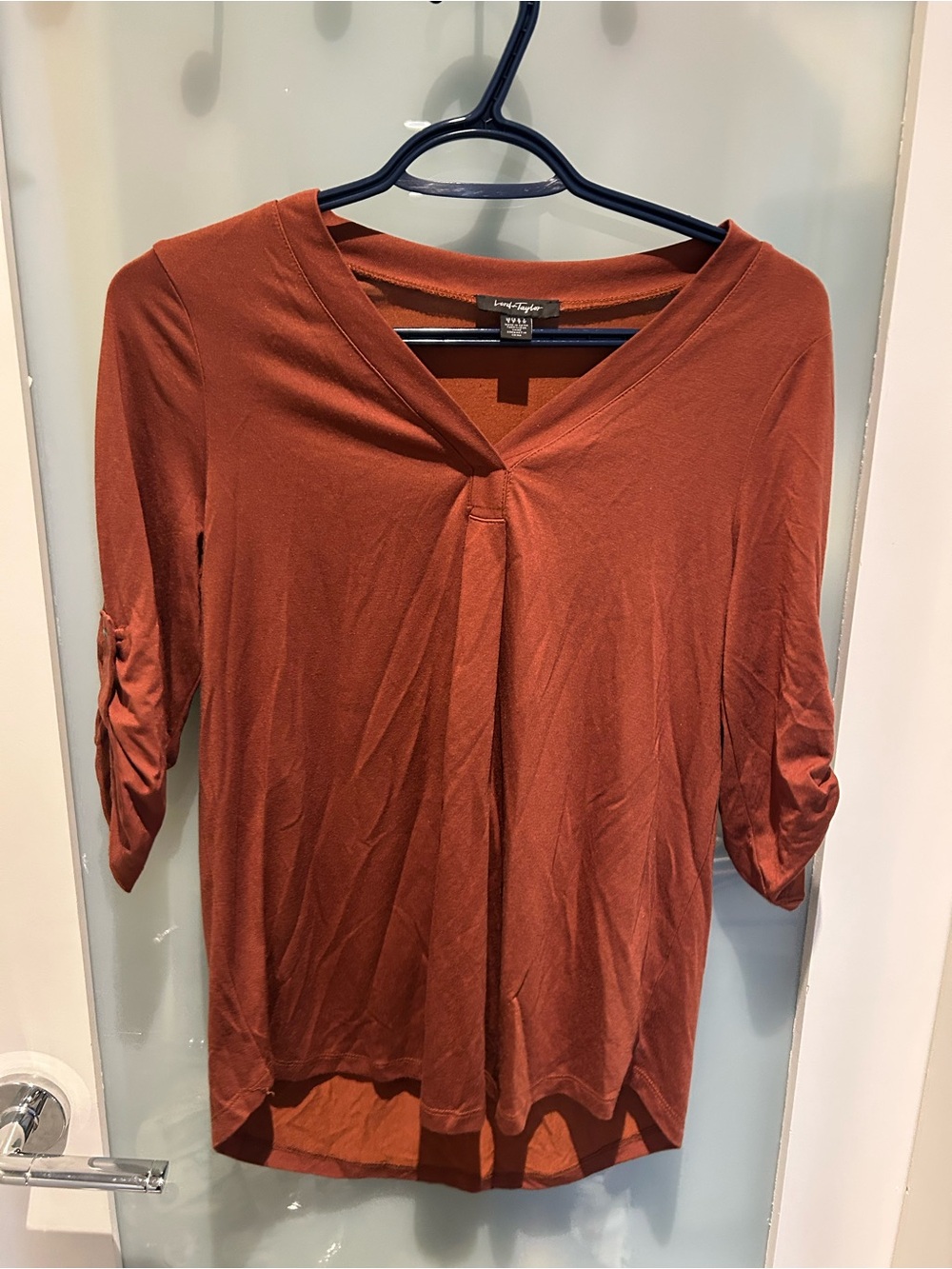 Lord & Taylor Rust Button-Style V-Neck Women's Top